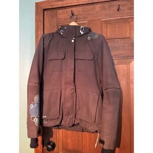 Lole Womens Waterproof Hooded Ski Jacket Green Charcoal Embroidered 10k/1